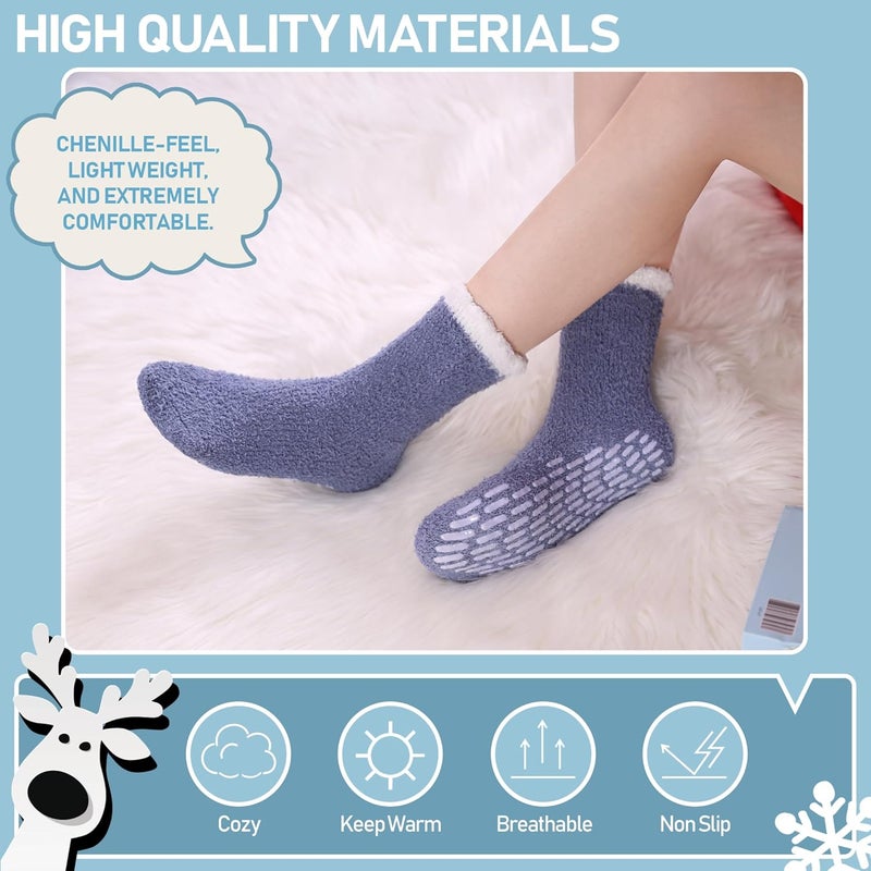 Yebing Store Non Slip Hospital Socks for Women with Grips Fuzzy Cozy Anti Skid Slipper Socks Winter Warm Soft Fluffy Sleep Socks - Image 5